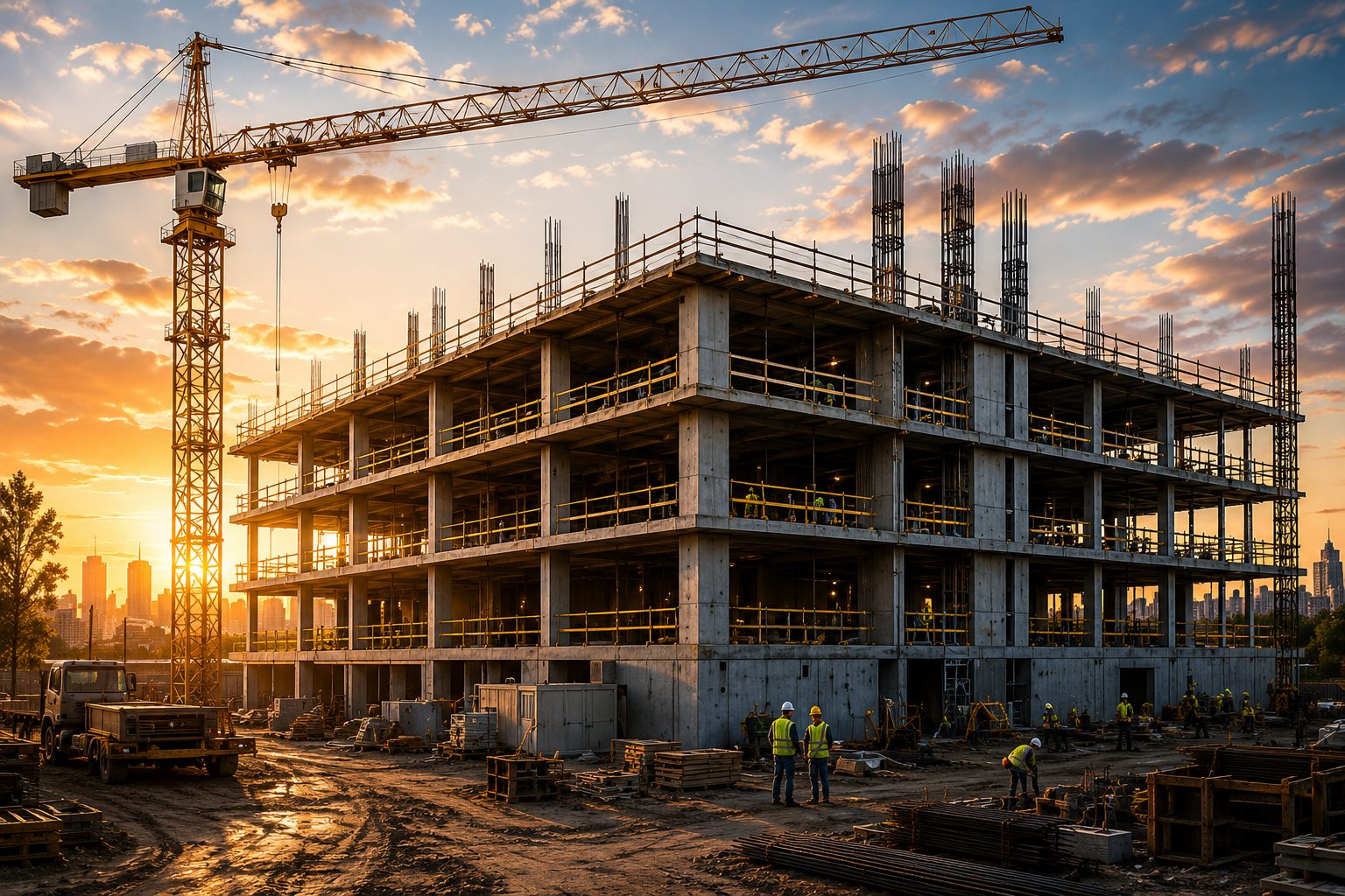 Aplis Construction crew working on a mid-rise structural build site